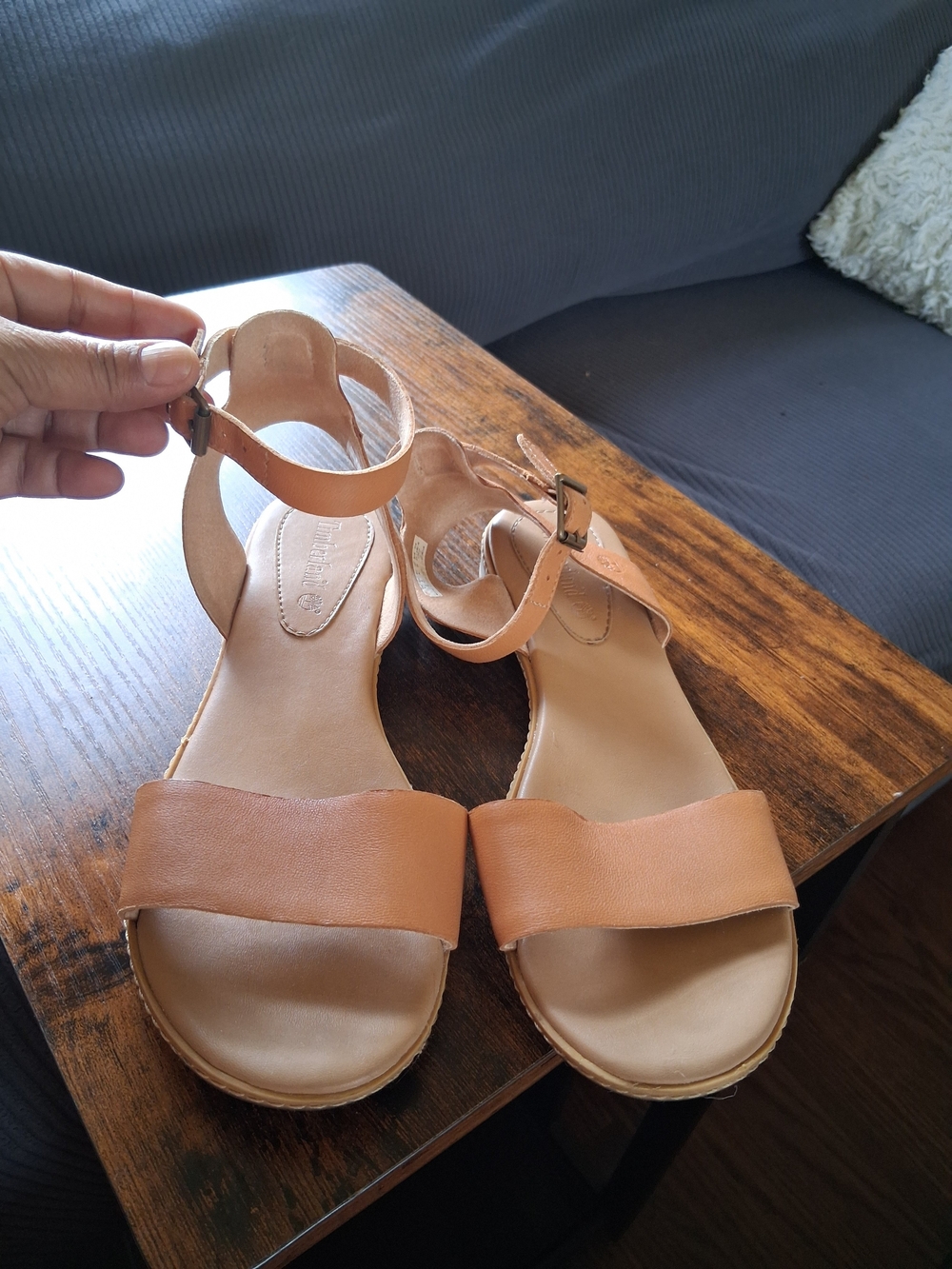 Timberland Tan Leather Ankle-Strap Sandals